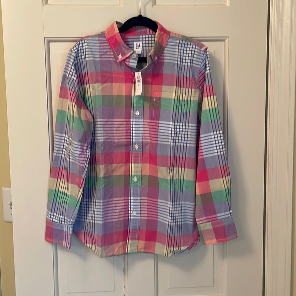 Gap boys L (10) pastel plaid button down shirt, NWT